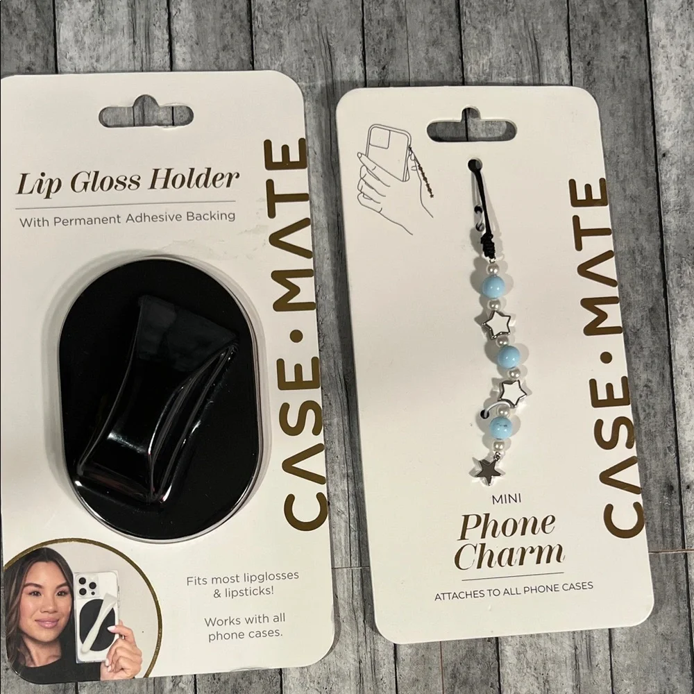 case-mate Black Lip Gloss Holder with Light Blue Beaded Phone Charm